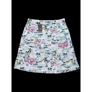 NWT J Jill Sz XSPTropical Toile Print Easy Knit Skirt Pockets Sea Palm Tree SOFT